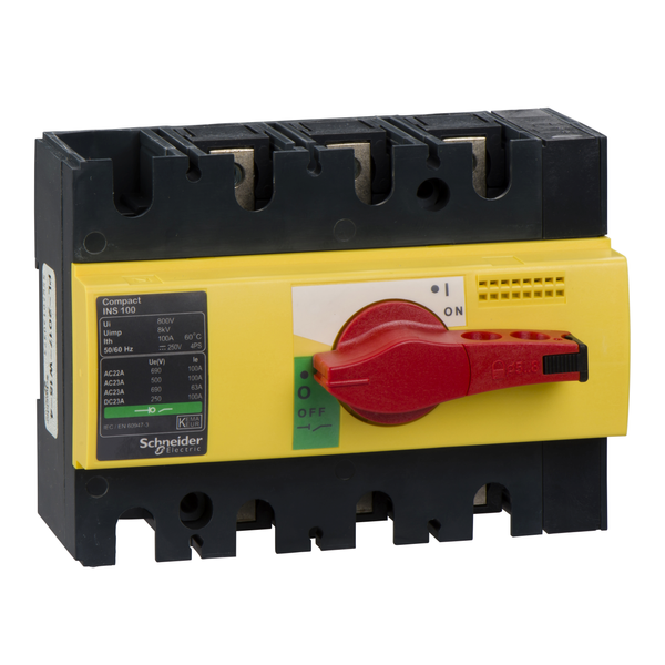 switch disconnector, Compact INS100 , 100 A, with red rotary handle and yellow front, 3 poles image 4