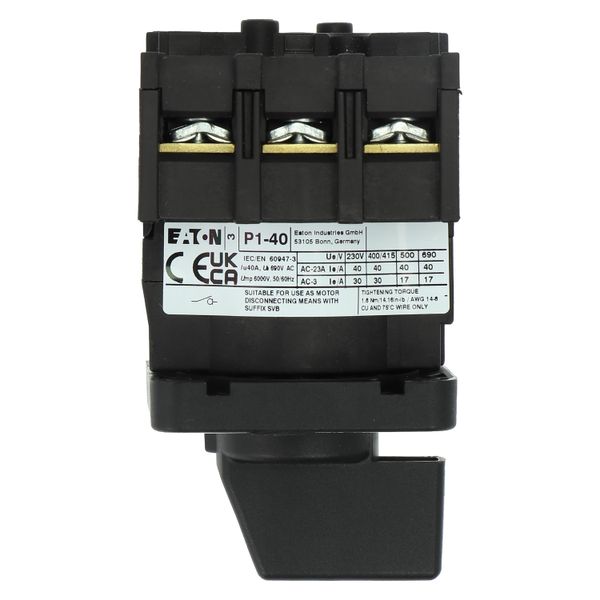 On-Off switch, P1, 40 A, flush mounting, 3 pole, with black thumb grip and front plate image 30