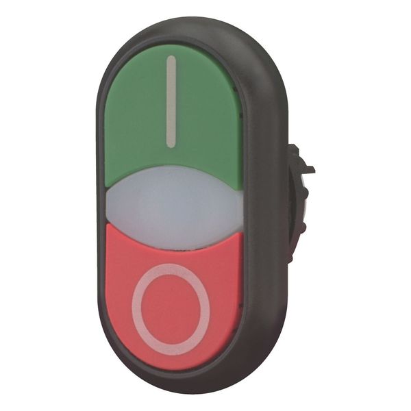 Double actuator pushbutton, RMQ-Titan, Actuators and indicator lights flush, momentary, White lens, green, red, inscribed, Bezel: black image 8