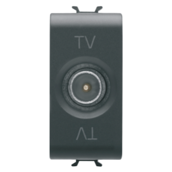 COAXIAL TV SOCKET-OUTLET, CLASS A SHIELDING - IEC MALE CONNECTOR 9,5mm - FEEDTHROUGH 5 dB - 1 MODULE - SATIN BLACK - CHORUSMART image 1