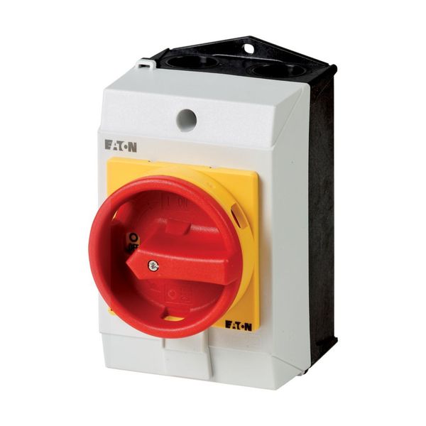 Main switch, T0, 20 A, surface mounting, 4 contact unit(s), 6 pole, 2 N/O, Emergency switching off function, With red rotary handle and yellow locking image 17