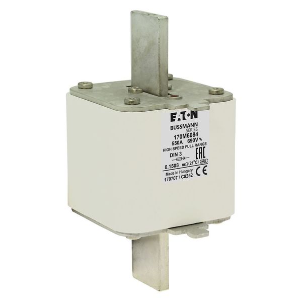 Fuse-link, high speed, 550 A, AC 690 V, DIN 3, 75 x 89 x 150 mm, gR, DIN, IEC, single indicator image 9