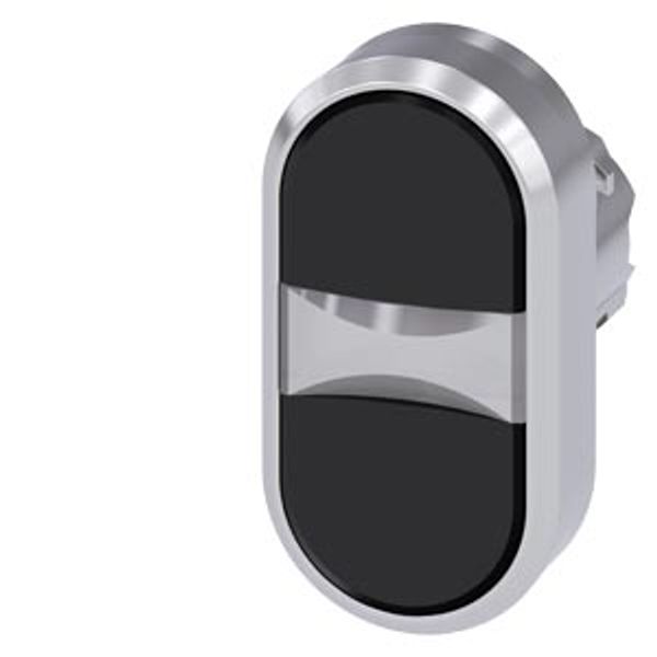 Twin pushbutton, 22 mm, round, metal, shiny, black, black, pushbuttons, flat,... image 1