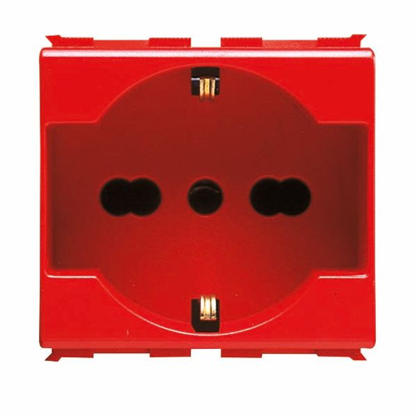 ITALIAN/GERMAN STANDARD SOCKET-OUTLET 250 V ac - FOR DEDICATED LINES - 2P+E 16A DUAL AMPERAGE - P40 - 2 MODULES - RED - PLAYBUS image 2