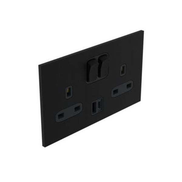 Art d'Arnould - 2 gang BS socket outlet 13 A-250V single pole switched + USB A+C Epure - Matt Black image 1