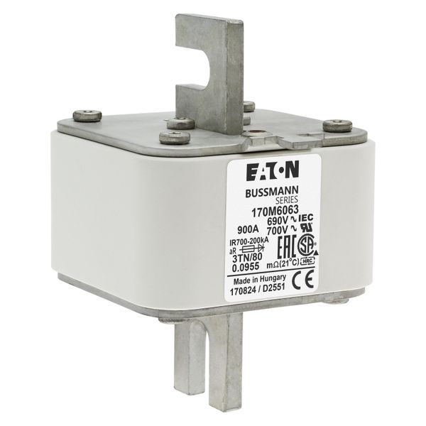 Fuse-link, high speed, 900 A, AC 690 V, DIN 3, 76 x 90 x 109 mm, aR, DIN, IEC, single indicator image 18