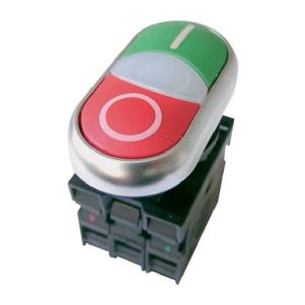 Double actuator pushbutton, RMQ-Titan, Actuators and indicator lights non-flush, momentary, 1 NC, 1 N/O, White lens, LED element, 85 - 264 V AC, green image 2