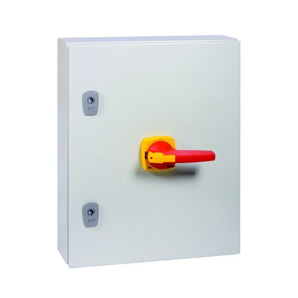 Switch-disconnector, DMV, 400 A, 4 pole, Emergency switching off function, With red rotary handle and yellow locking ring, in steel enclosure, 11 mm c image 3