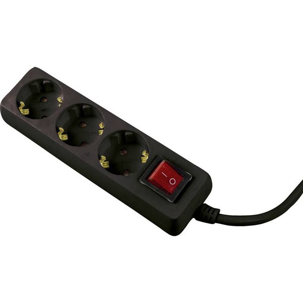 3-way power strip, 2m, black image 1