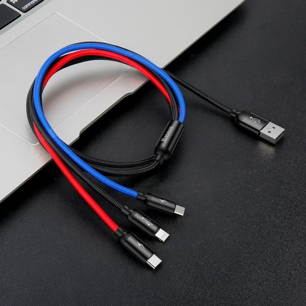 Cable USB A plug - USB C / micro USB / IP Lightning connector cable 1.2m for device chargin (not suitable for data transfer) black BASEUS image 3