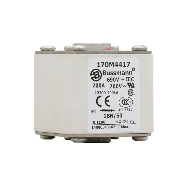 Fuse-link, high speed, 700 A, AC 690 V, size 1, 53 x 69 x 51 mm, aR, IEC, UL, single indicator, flush end, M8 image 10