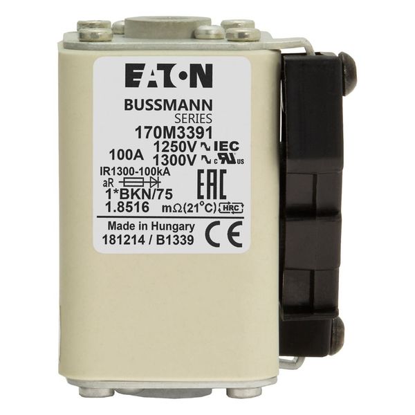 Fuse-link, high speed, 100 A, AC 1250 V, compact size 1, 45 x 59 x 75 mm, aR, IEC, UL, single indicator image 15