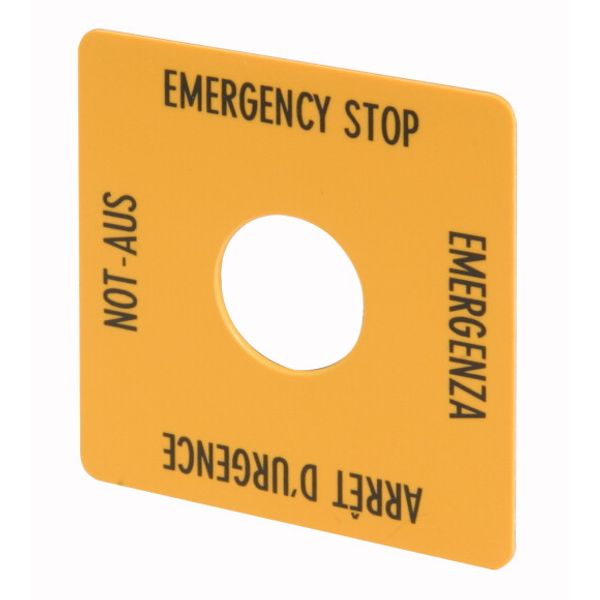 Label, emergency switching off, yellow, HxW=50x50mm, 4 languages, DE, EN, FR, IT image 1