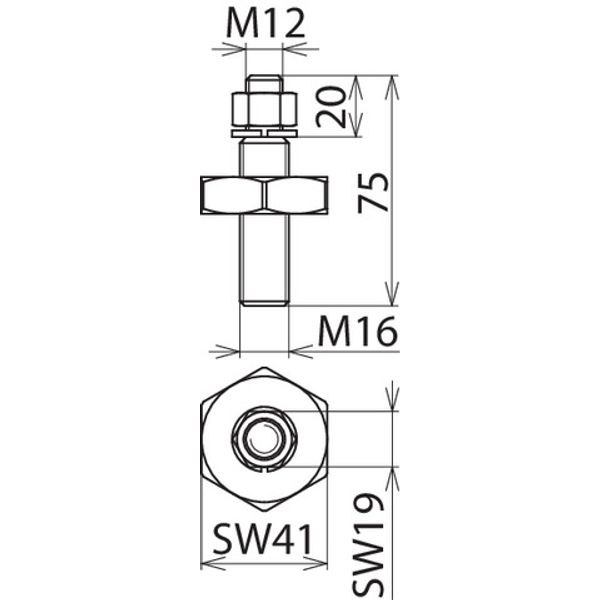 Bolted-type connector with threaded bolt M16/M12 L 55mm and nut image 2
