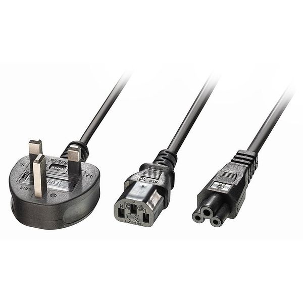 2.5m UK 3 Pin to 1x C13 & 1x C5 Mains Cable UK 3 Pin Plug to IEC C13 Connector and IEC C5 Connector image 1