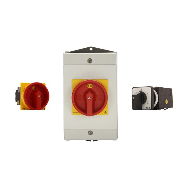 Main switch, T6, 160 A, rear mounting, 6 contact unit(s), 6 pole, 1 N/O, 1 N/C, STOP function, With black rotary handle and locking ring, Lockable in image 6