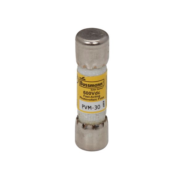 Midget Fuse, Photovoltaic, 600 Vdc, 50 kAIC interrupt rating, Fast acting class, Fuse Holder and Block mounting, Ferrule end X ferrule end connection, 30A current rating, 50 kA DC breaking capacity, .41 in diameter image 6