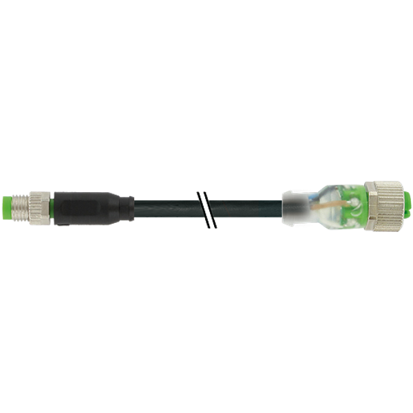 M8 male 0° / M12 female 0° A-cod. LED PUR 4x0.25 bk UL/CSA+drag ch. 3m image 1