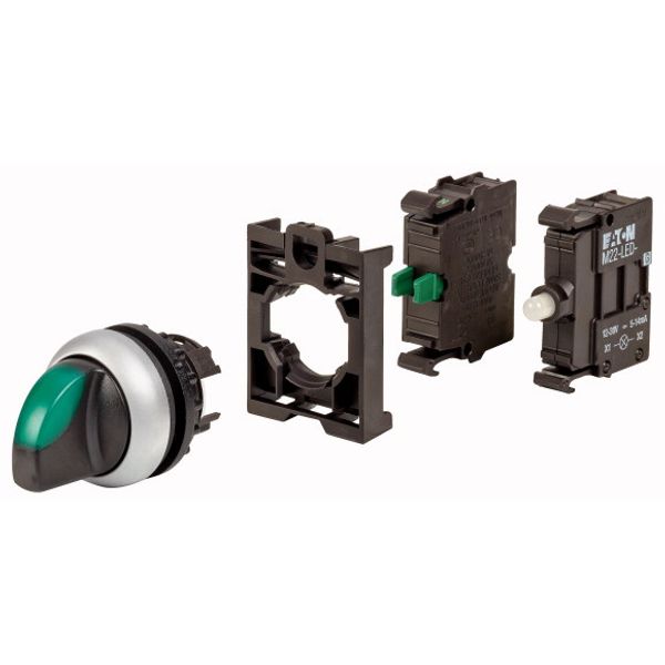 Illuminated selector switch actuator, RMQ-Titan, maintained, 2 positions, 1 NO, green, Blister pack for hanging image 1