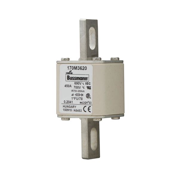 Fuse-link, high speed, 450 A, AC 690 V, compact size 1, 45 x 45 x 110 mm, aR, IEC, UL image 6