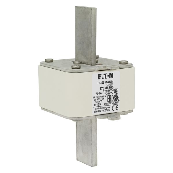 Fuse-link, high speed, 700 A, AC 1250 V, size 3, 76 x 76 x 155 mm, aR, IEC, single indicator image 10