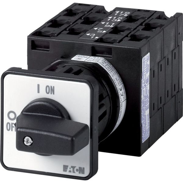 On-Off switch, T3, 32 A, centre mounting, 5 contact unit(s), 10-pole, with black thumb grip and front plate image 3