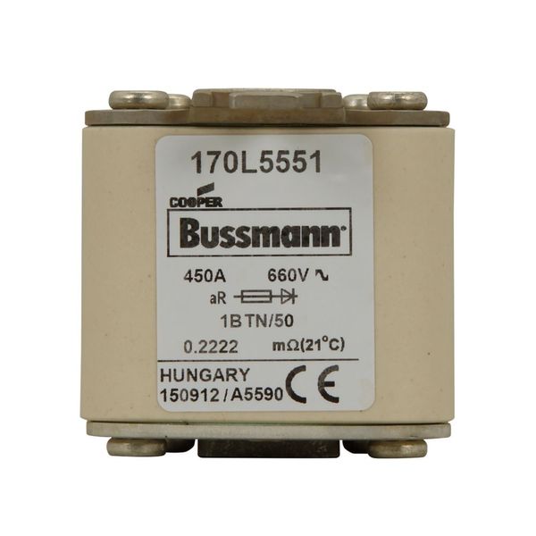 Fuse-link, high speed, 450 A, AC 660 V, Size 1, 53 x 53 x 51 mm, aR, IEC, single indicator image 6