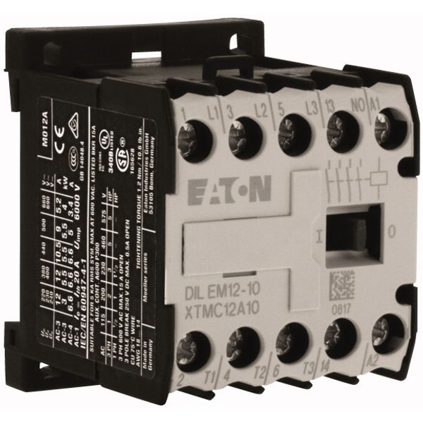 Contactor, 110 V 50 Hz, 120 V 60 Hz, 3 pole, 380 V 400 V, 5.5 kW, Contacts N/O = Normally open= 1 N/O, Screw terminals, AC operation image 4