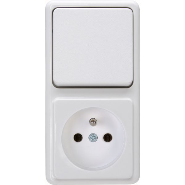 Surface mount, combination universal switch (off and change-over switch) and earthed socket outlet with central earth contact, without shutter, 10AX/16A, 250V~, IP20,STANDARD, arctic-white image 1