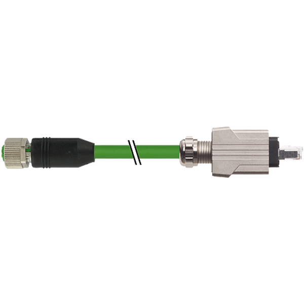 M12 fem. 0° D-cod./RJ45 PushPullPUR 1x4xAWG22 shielded gn+dragch 1.5m image 1