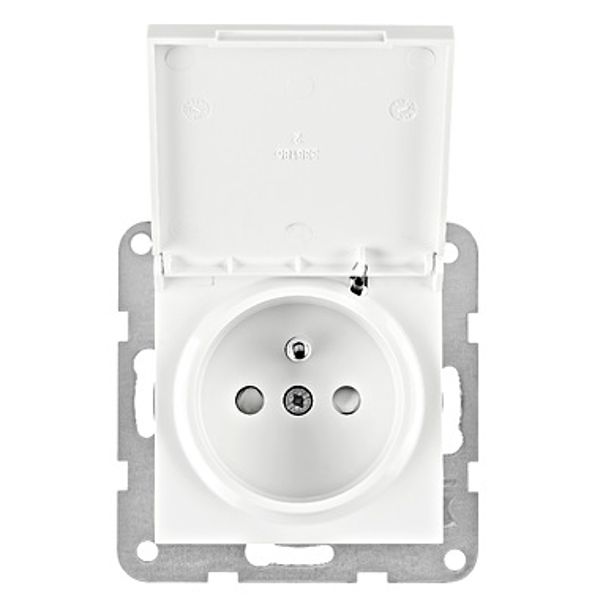 Pin socket outlet with safety shutter, flap cover, white image 1