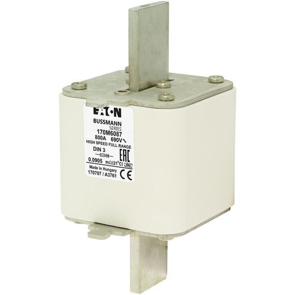 Fuse-link, high speed, 900 A, AC 690 V, DIN 3, 75 x 89 x 150 mm, gR, DIN, IEC, single indicator image 2