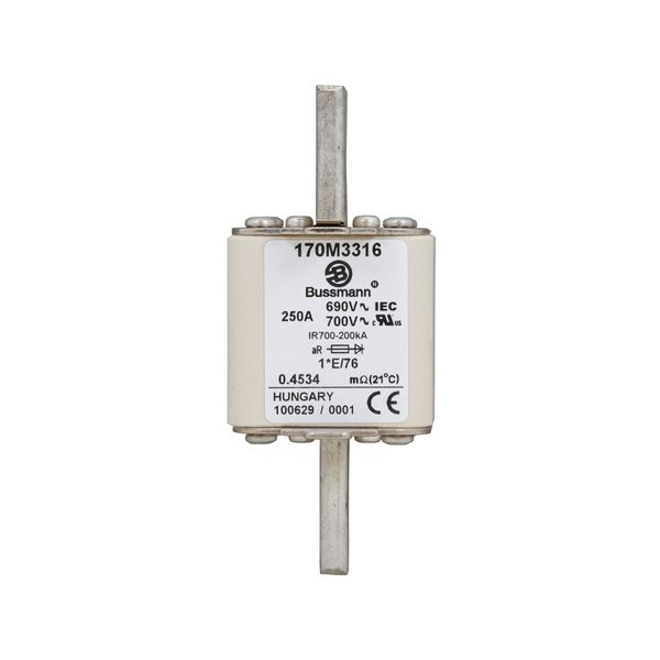 Fuse-link, high speed, 250 A, AC 690 V, compact size 1, 45 x 59 x 102 mm, aR, IEC, UL, visual indicator image 6