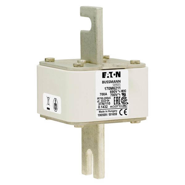 Fuse-link, high speed, 700 A, AC 690 V, DIN 3, 76 x 90 x 139 mm, aR, DIN, IEC, type T indicator image 20