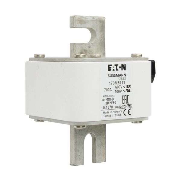 Fuse-link, high speed, 700 A, AC 690 V, DIN 3, 76 x 92 x 109 mm, aR, DIN, IEC, single indicator image 10