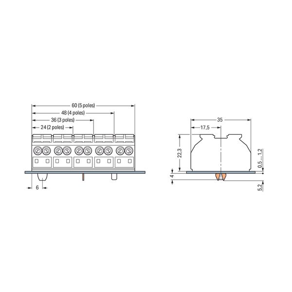 4-conductor chassis-mount terminal strip without ground contact N-PE-L image 2