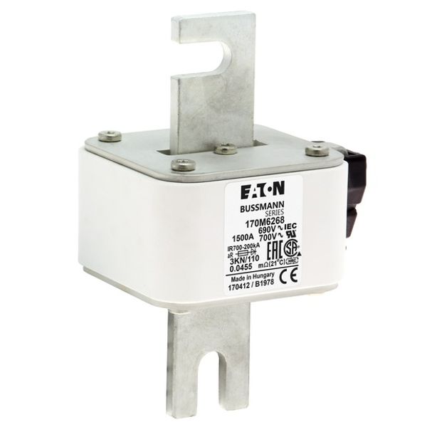 Fuse-link, high speed, 1500 A, AC 690 V, DIN 3, 76 x 92 x 139 mm, aR, DIN, IEC, single indicator image 5