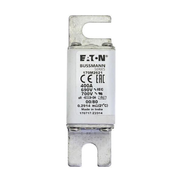 Fuse-link, high speed, 400 A, AC 690 V, DIN 00, 30 x 51 x 100 mm, aR, DIN, IEC, single indicator image 22