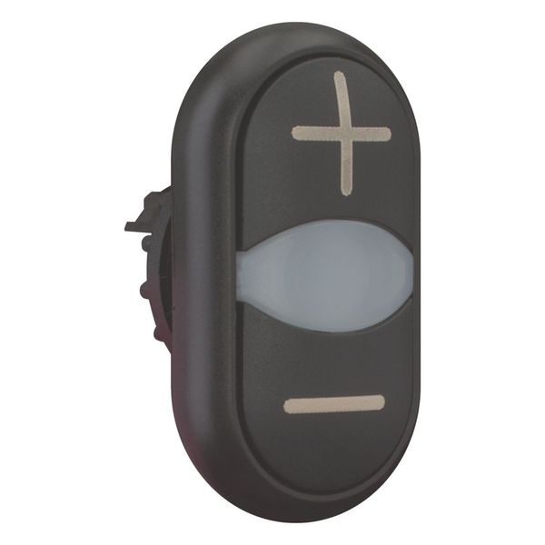 Double actuator pushbutton, RMQ-Titan, Actuators and indicator lights non-flush, momentary, White lens, black, black, inscribed, Bezel: black image 7