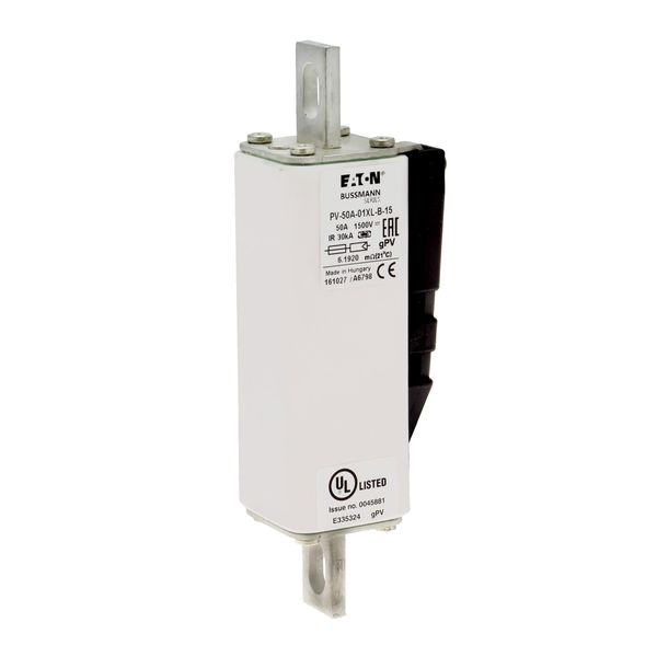 Fuse-link, high speed, 50 A, DC 1500 V, 01XL, 43 x 193 mm, gPV, IEC, UL, with indicator, bolted image 24