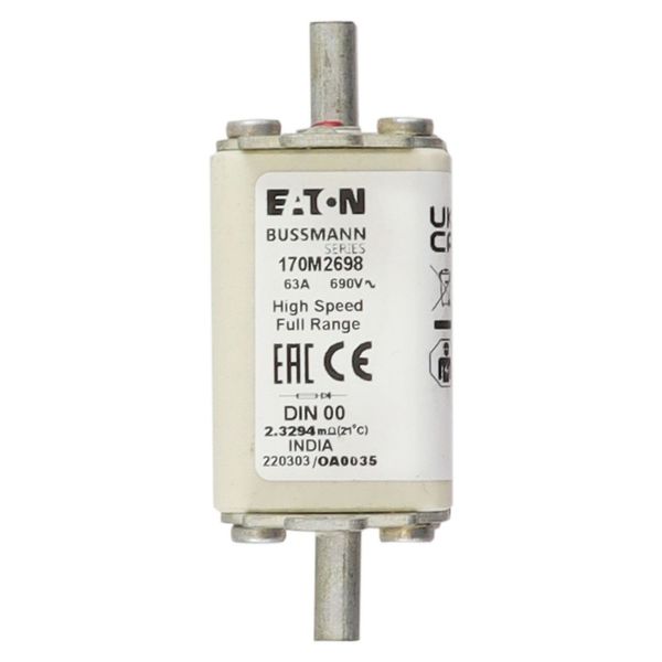 Fuse-link, high speed, 63 A, AC 690 V, DIN 00, 30 x 60 x 79 mm, gR, DIN, IEC, single indicator image 9