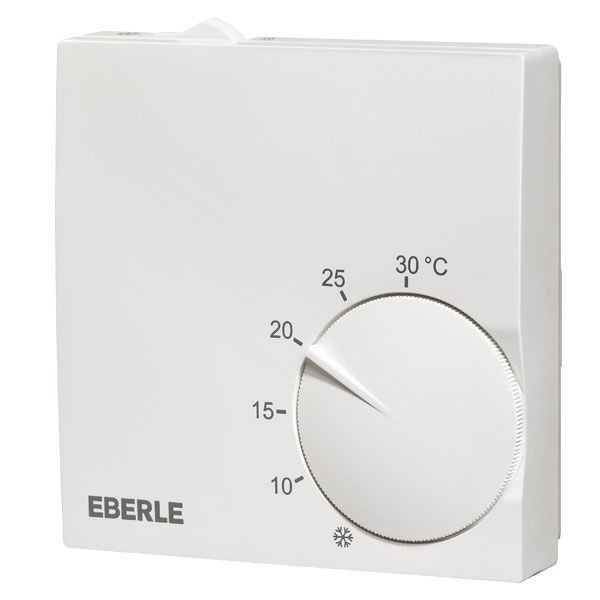 Polar white room controller extra flat, 5-30C, AC 230V, 1 changeover contact, 5/5 A, heating/cooling switch, RAL 9010 image 1