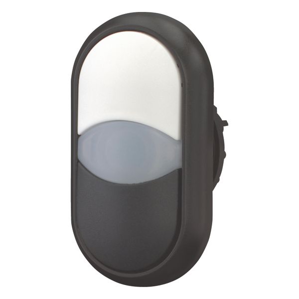 Double actuator pushbutton, RMQ-Titan, Actuators and indicator lights non-flush, momentary, White lens, white, black, Blank, Bezel: black image 2