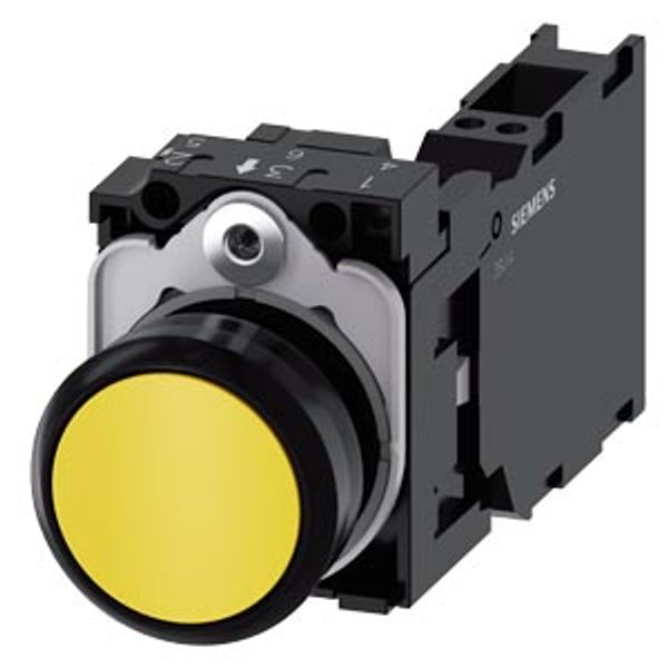 Pushbutton, 22 mm, round, plastic, yellow, pushbutton, flat, momentary contact  3SU1100-0AB30-3FA0-Z X90 image 2