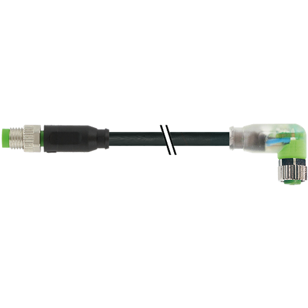 M8 male 0° / M8 female 90° A-cod. LED PUR 4x0.25 bk +drag ch. 15m image 1