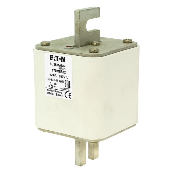 Fuse-link, high speed, 630 A, AC 3000 V, size 3, 96 x 85 x 234 mm, aR, IEC, visual indicator image 3