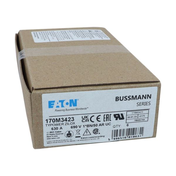 Fuse-link, high speed, 630 A, AC 690 V, compact size 1, 45 x 59 x 51 mm, aR, IEC, UL, single indicator image 23