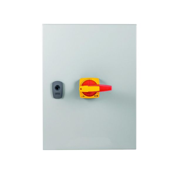 Switch-disconnector, DMM, 125 A, 3 pole, Emergency switching off function, With red rotary handle and yellow locking ring, in steel enclosure image 7