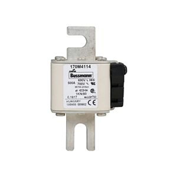 Fuse-link, high speed, 500 A, AC 690 V, DIN 1, 53 x 69 x 108 mm, aR, DIN, IEC, single indicator image 4