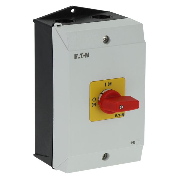 On-Off switch, P1, 40 A, surface mounting, 3 pole + N, Emergency switching off function, with red thumb grip and yellow front plate, hard knockout ver image 10